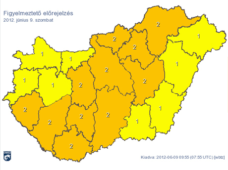 másodfokú riasztás Somogy eső zivatar