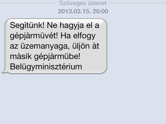 belügyminisztériumi sms