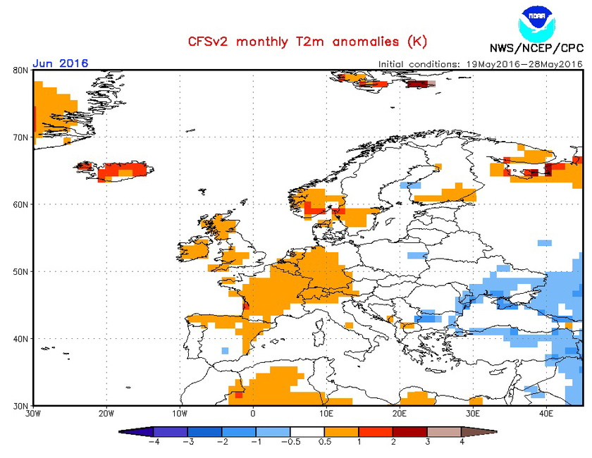 1. Ábra: a CFS modell hőmérsékleti anomália előrejelzése júniusra
