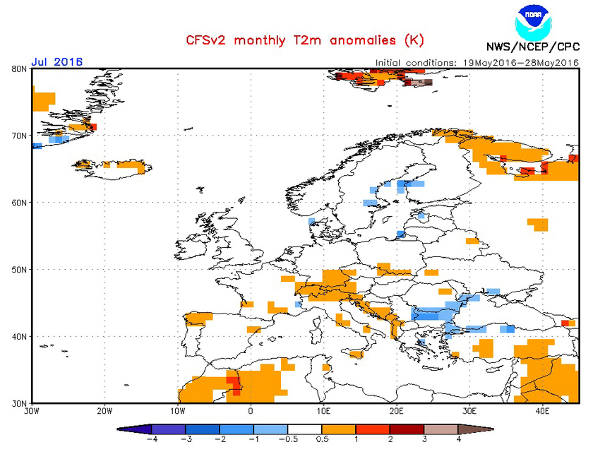 2. Ábra: a CFS modell hőmérsékleti anomália előrejelzése júliusra