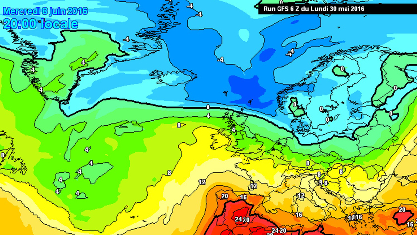 5. Ábra: még mindig jelentős a hőmérsékleti kontraszt Európa felett, ezért hosszútávon is folytatódhat a változékonyabb idő. Tartós kánikula egyelőre nem tud kialakulni a Kárpát-medence környékén