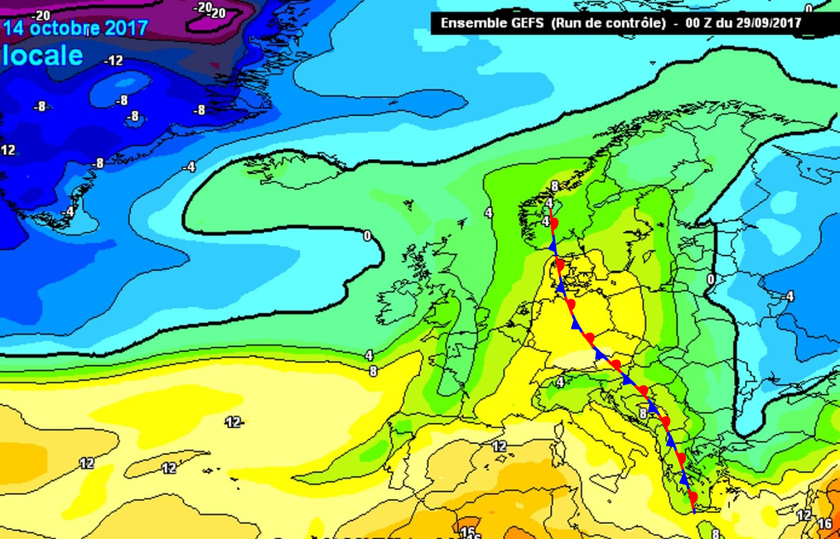 3. Ábra: Európa középső területei a hideg és meleg légtömegek határán helyezkedhet majd el. 