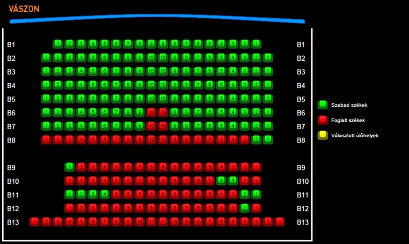 A zöld székek mutatják, hogy van még hely a kaposvári moziban.