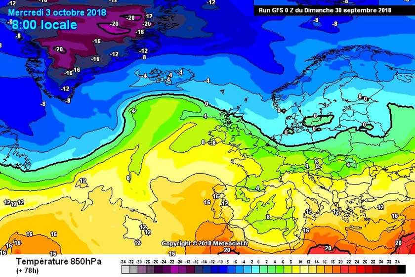 3. Ábra: Európa északi tájain már beköszöntött a télies idő, ezzel szemben messze délen még késő nyárias hőmérsékletek is előfordulnak. Hazánk a két légtömeg határán helyezkedik el, így összességében átlagos hőmérsékletű az idő.