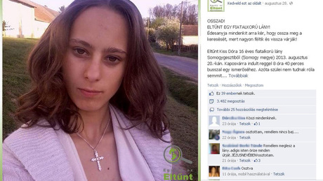 Újabb eltűnt lányt keresnek Facebookon