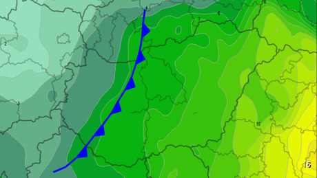 Jelentős lehűlés és csapadék kíséretében hidegfront vonul át felettünk